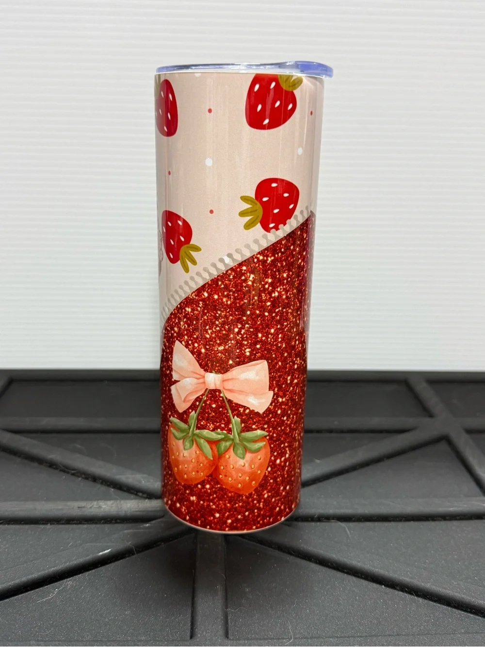NEW Strawberry Shortcake Glitter Tumbler - With Metal Straw and Scrub Brush